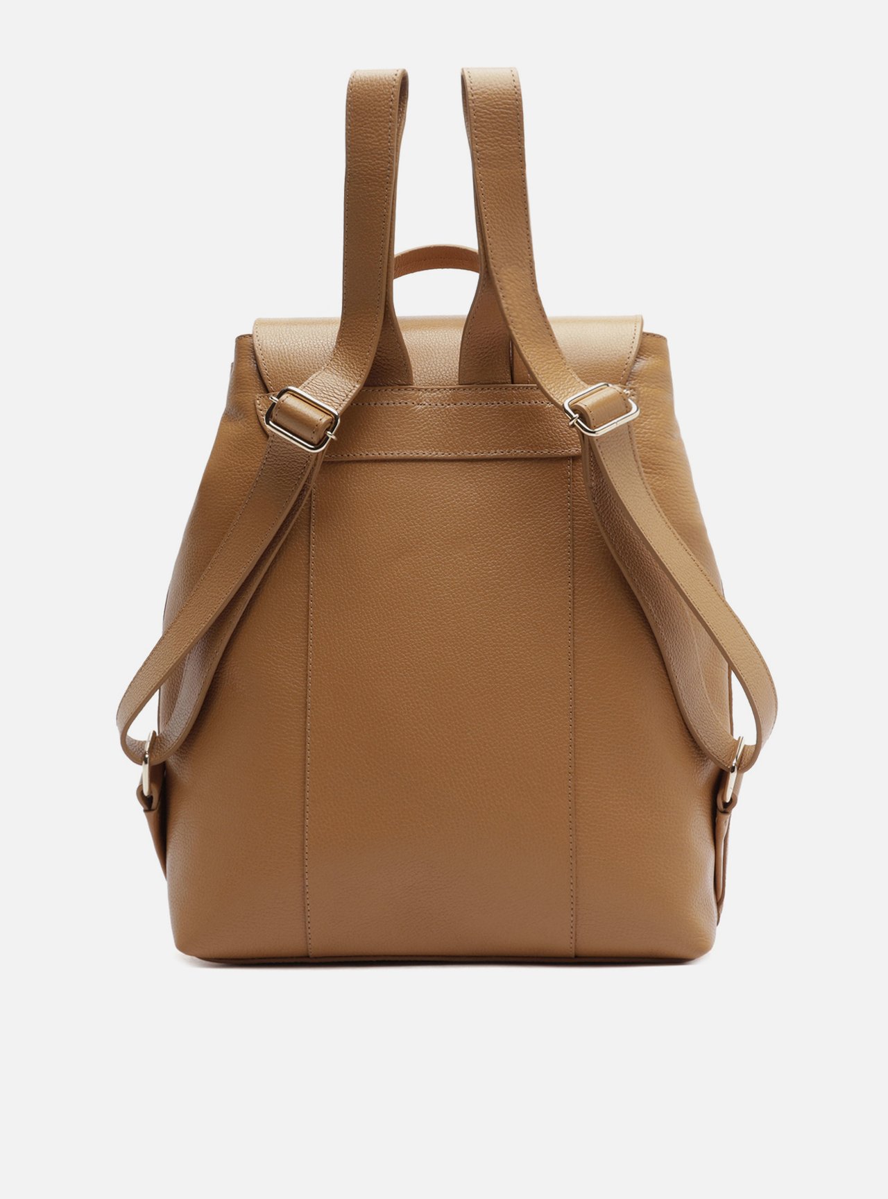 Mochila Marrom Clara Couro Grande Bolsos — foto 3