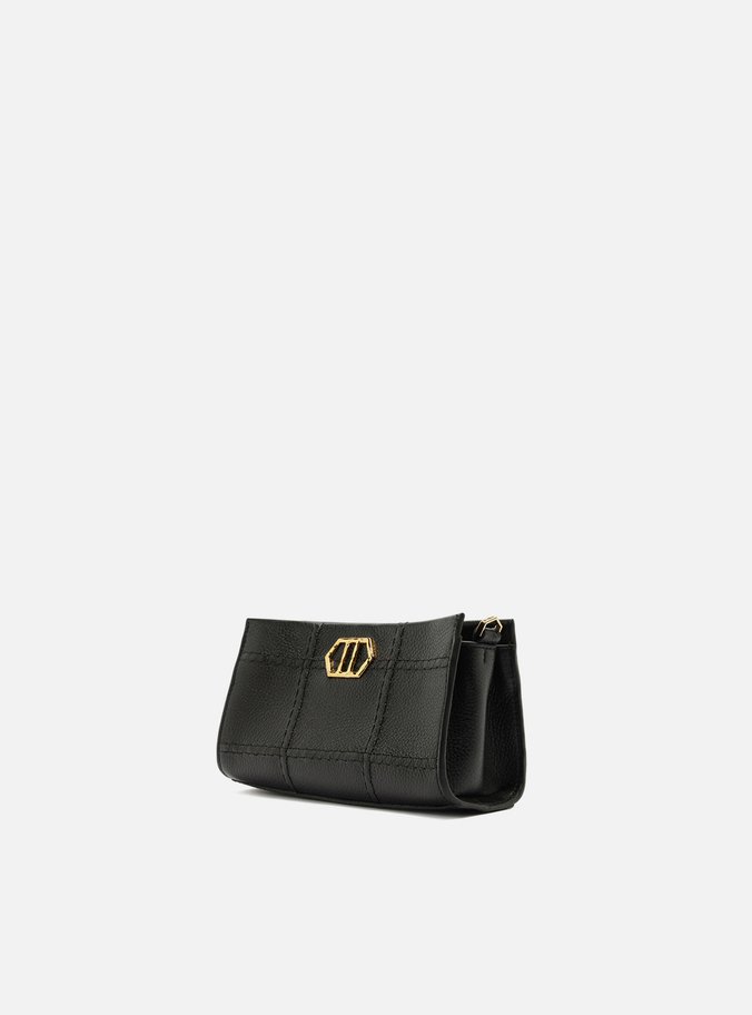 Bolsa Tiracolo Preta Couro Pequena Costuras