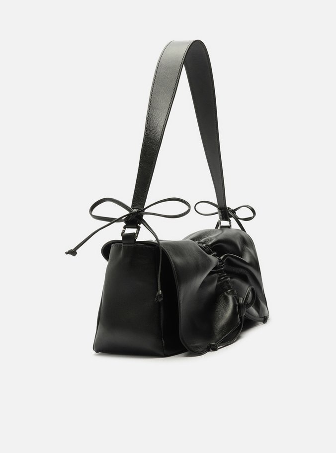 Bolsa Tiracolo Preta Couro Grande Laços