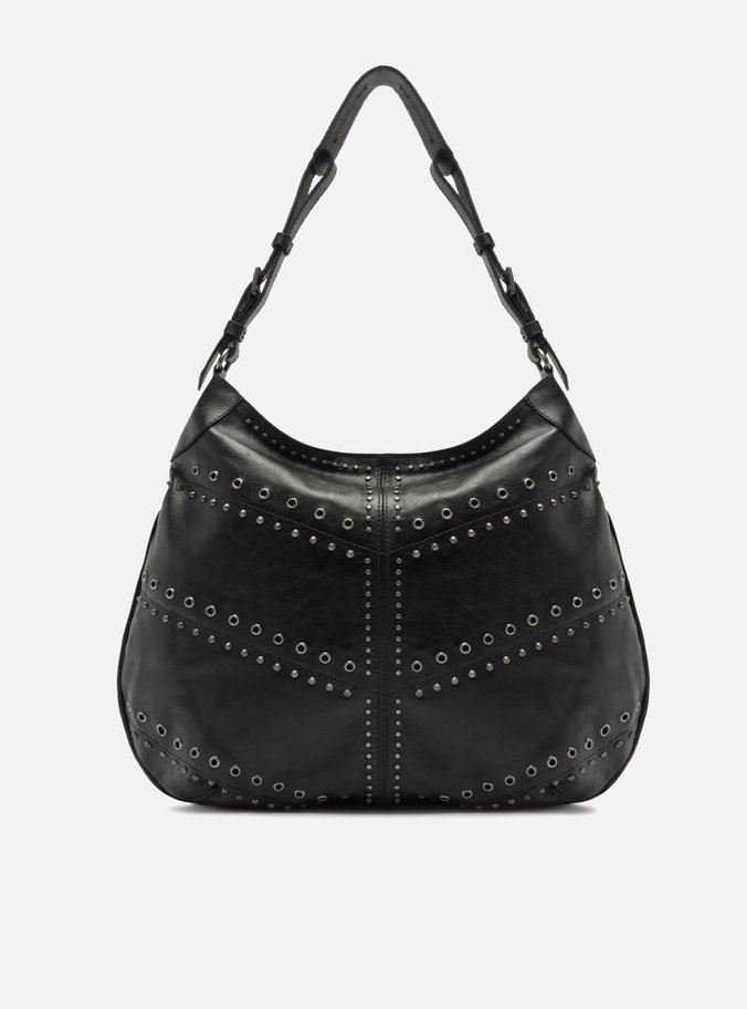 Bolsa Hobo Preta Couro Grande Ilhós