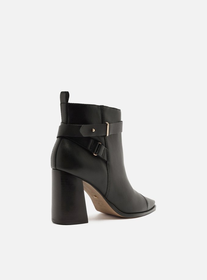 Bota Preta Couro Cano Curto Salto Bloco