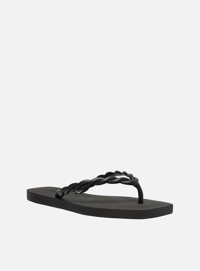 Chinelo Bico Quadrado Trançado Preto Brizza Plural
