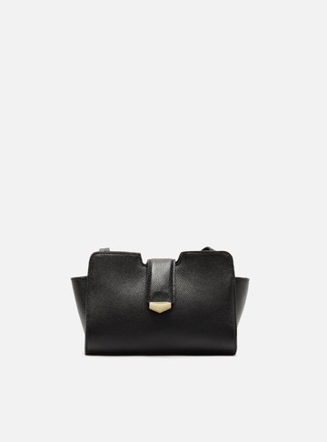 Bolsa Tiracolo Preta Couro Pequena Lapela Metal