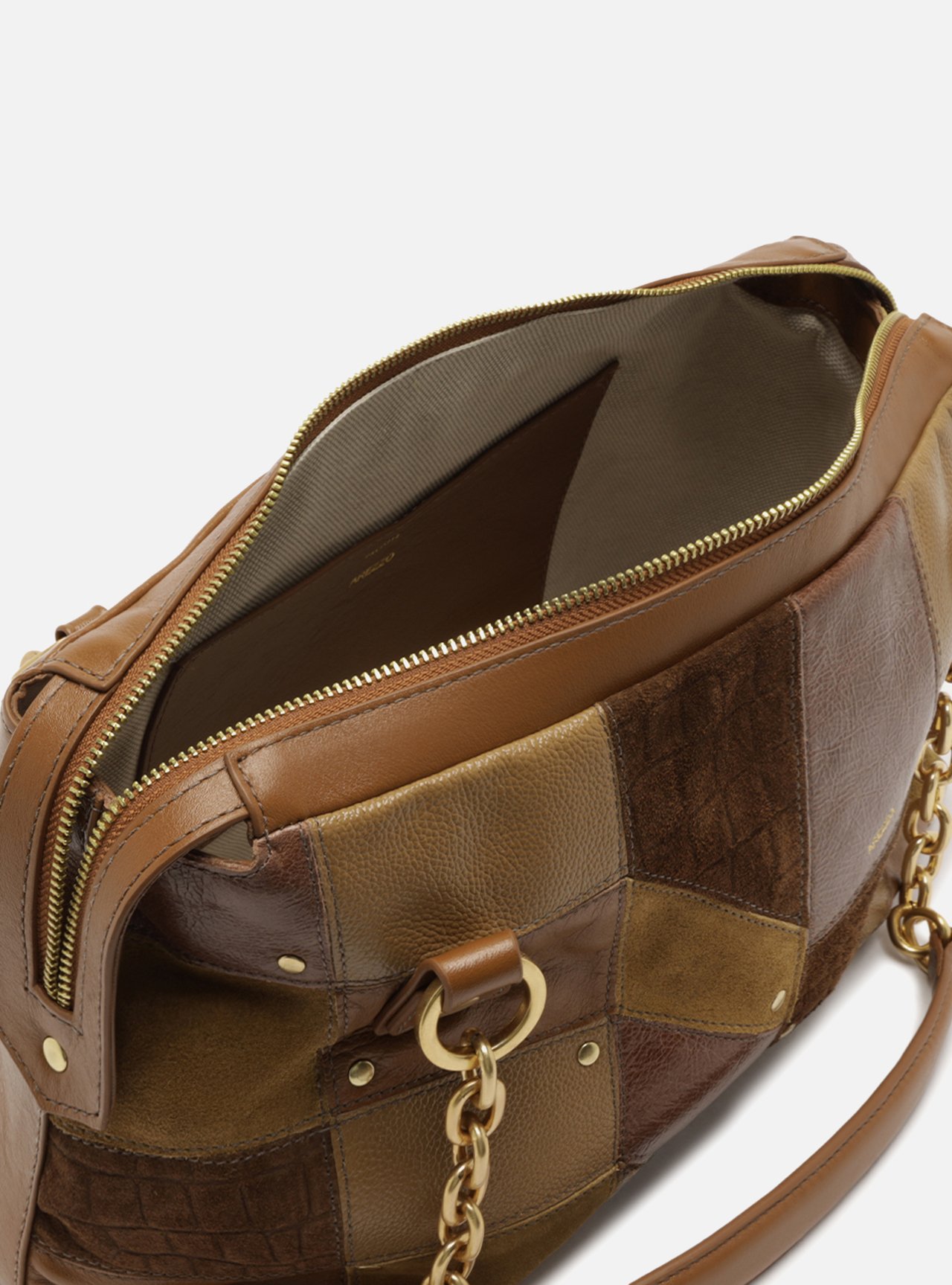 Bolsa Bowling Marrom Couro Média Corrente Dourada — foto 4