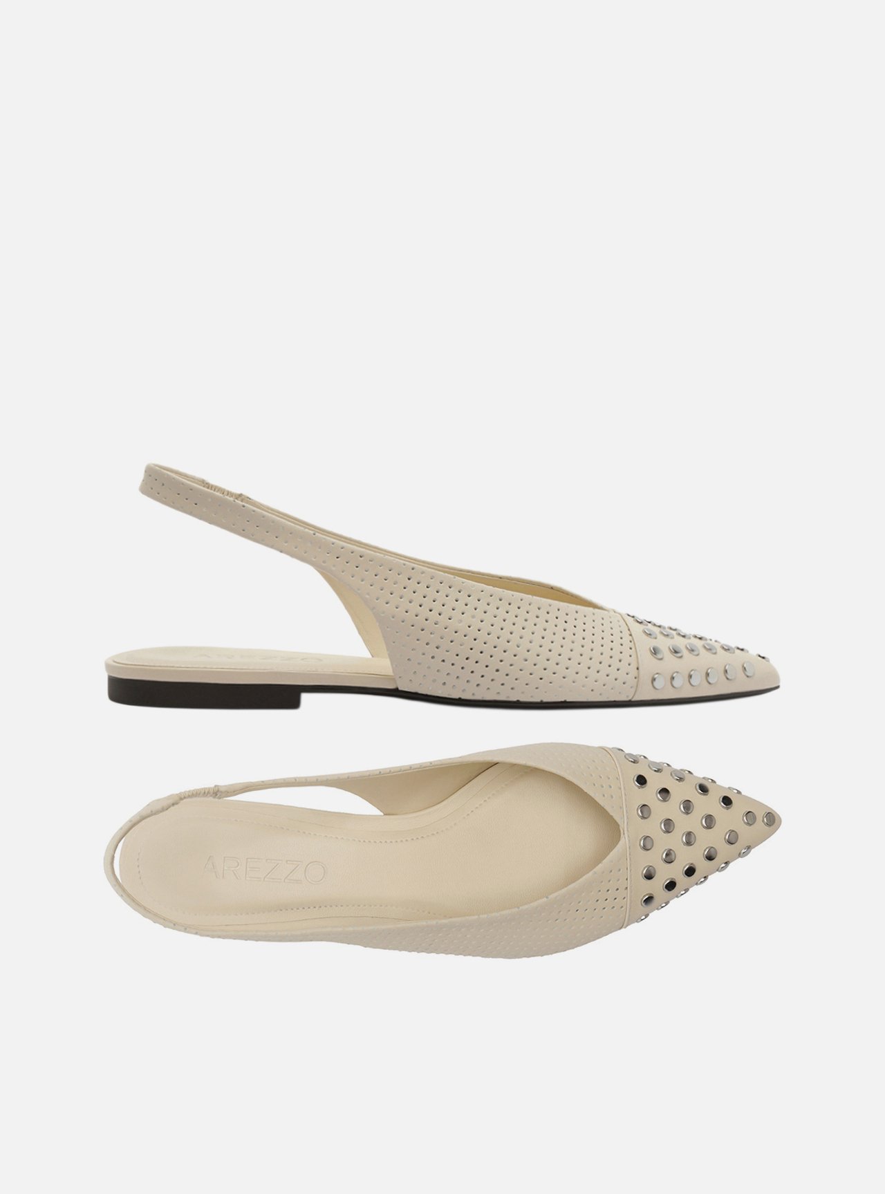 Sapatilha Off White Couro Bico Fino Metais Slingback — foto 6