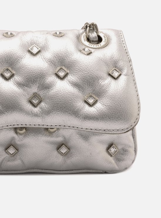 Bolsa Tiracolo Prata Couro Mizz Stone Pequena