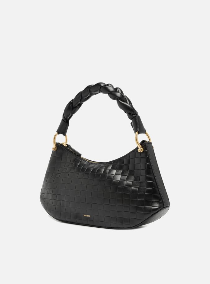Bolsa Tiracolo Preta Couro Tressê Média