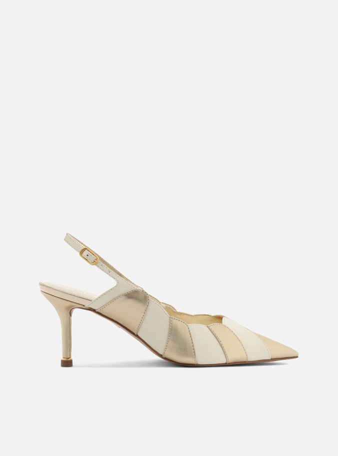 Scarpin Multicolorido Dourado Couro Salto Médio Slingback