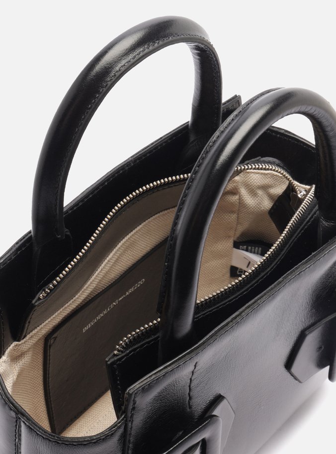 Bolsa Tote Preta Couro Pequena Fivelas