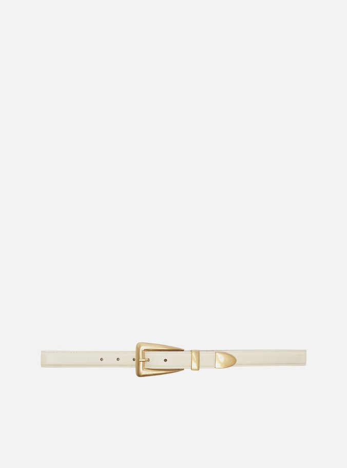 Cinto Off White Couro Médio Fivela Moderna
