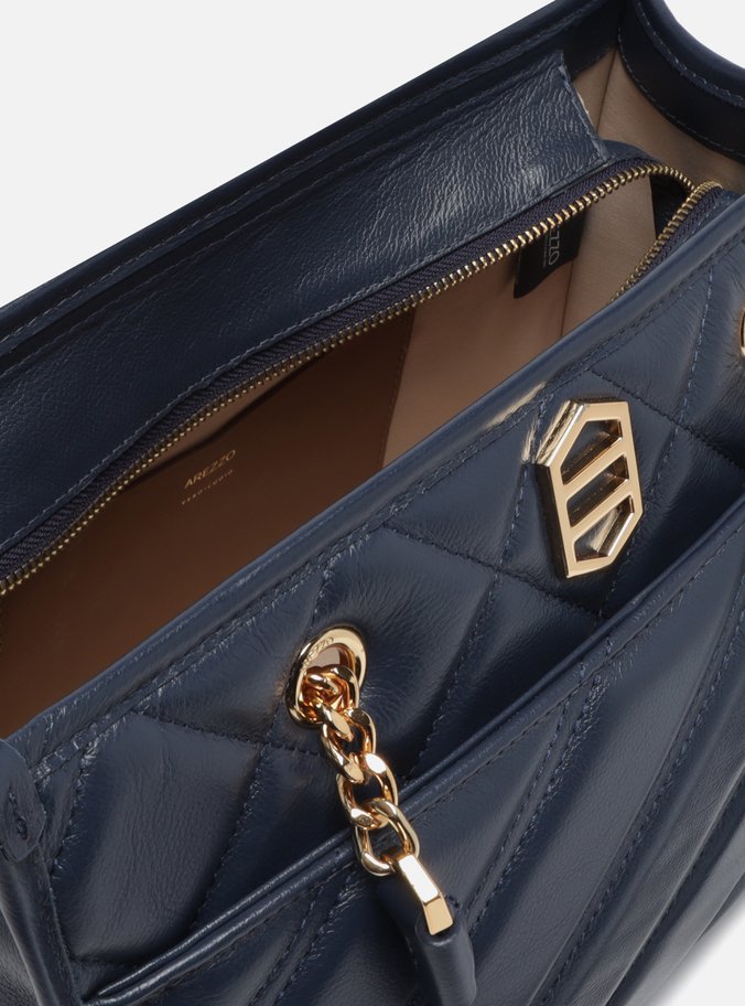Bolsa Shopping Azul Couro Grande Matelassê