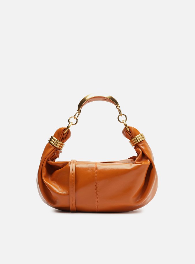 Bolsa Tiracolo Laranja Couro Média Alça Argolas