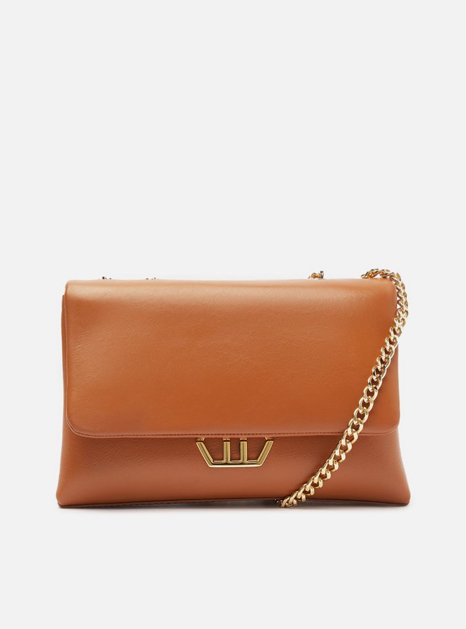 Bolsa Tiracolo Marrom Couro Grande Metal