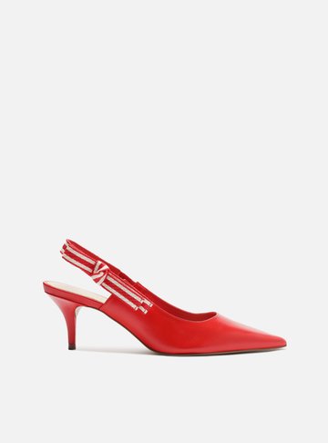 Scarpin Vermelho Couro Salto Baixo Slingback Laço