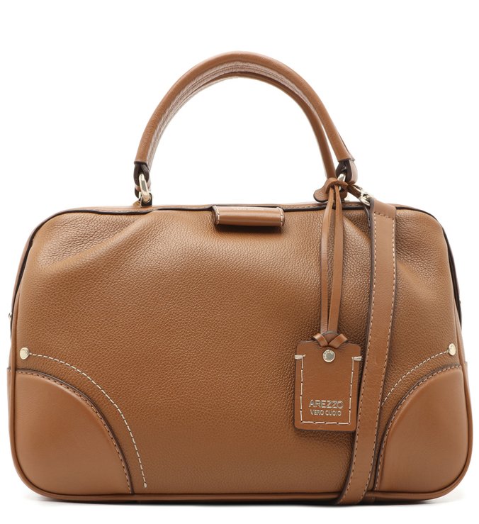 Bolsa Bowling Marrom Couro Grande