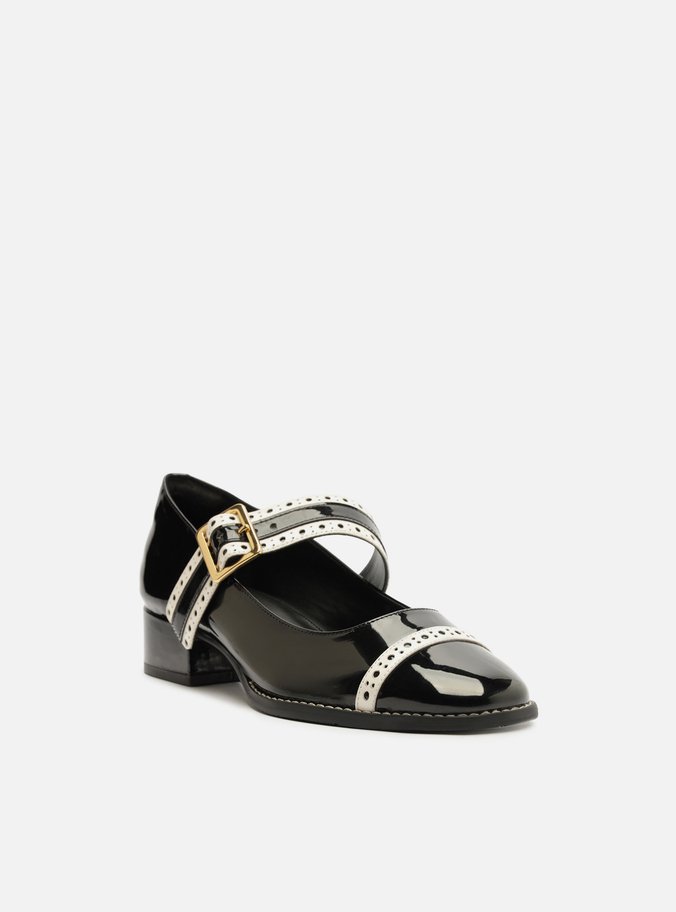 Sapato Boneca Preto Verniz Bloco Branco