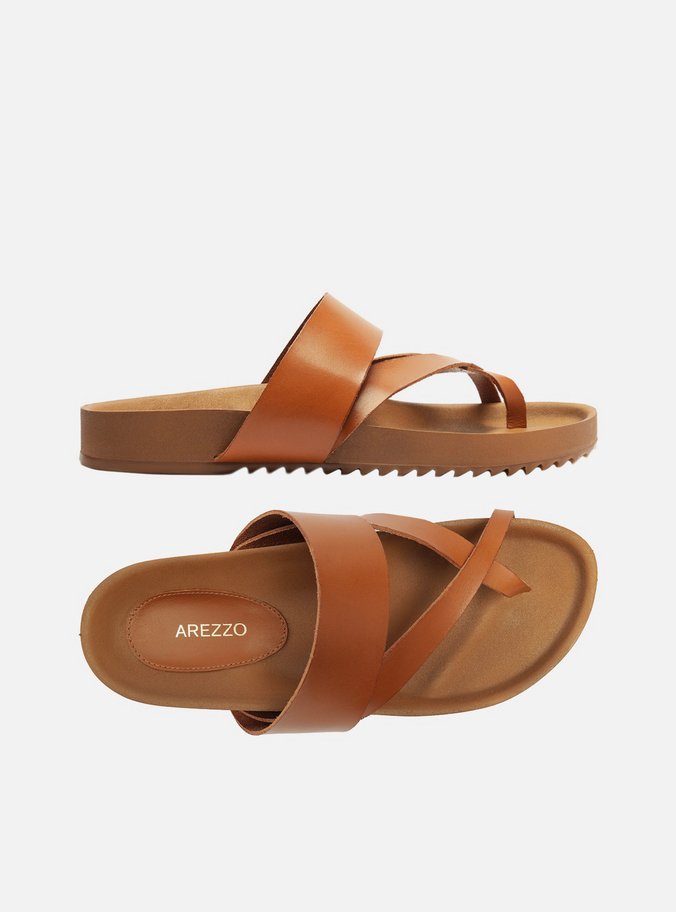 Papete Marrom Couro Flatform Tiras Cruzadas