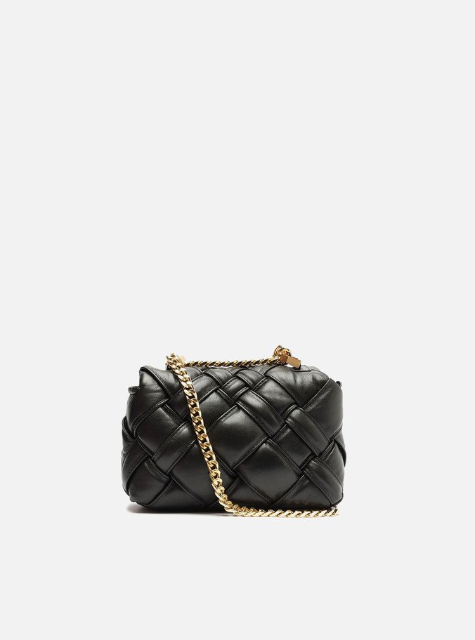 Bolsa Tiracolo Preta Couro Tressê Pequena