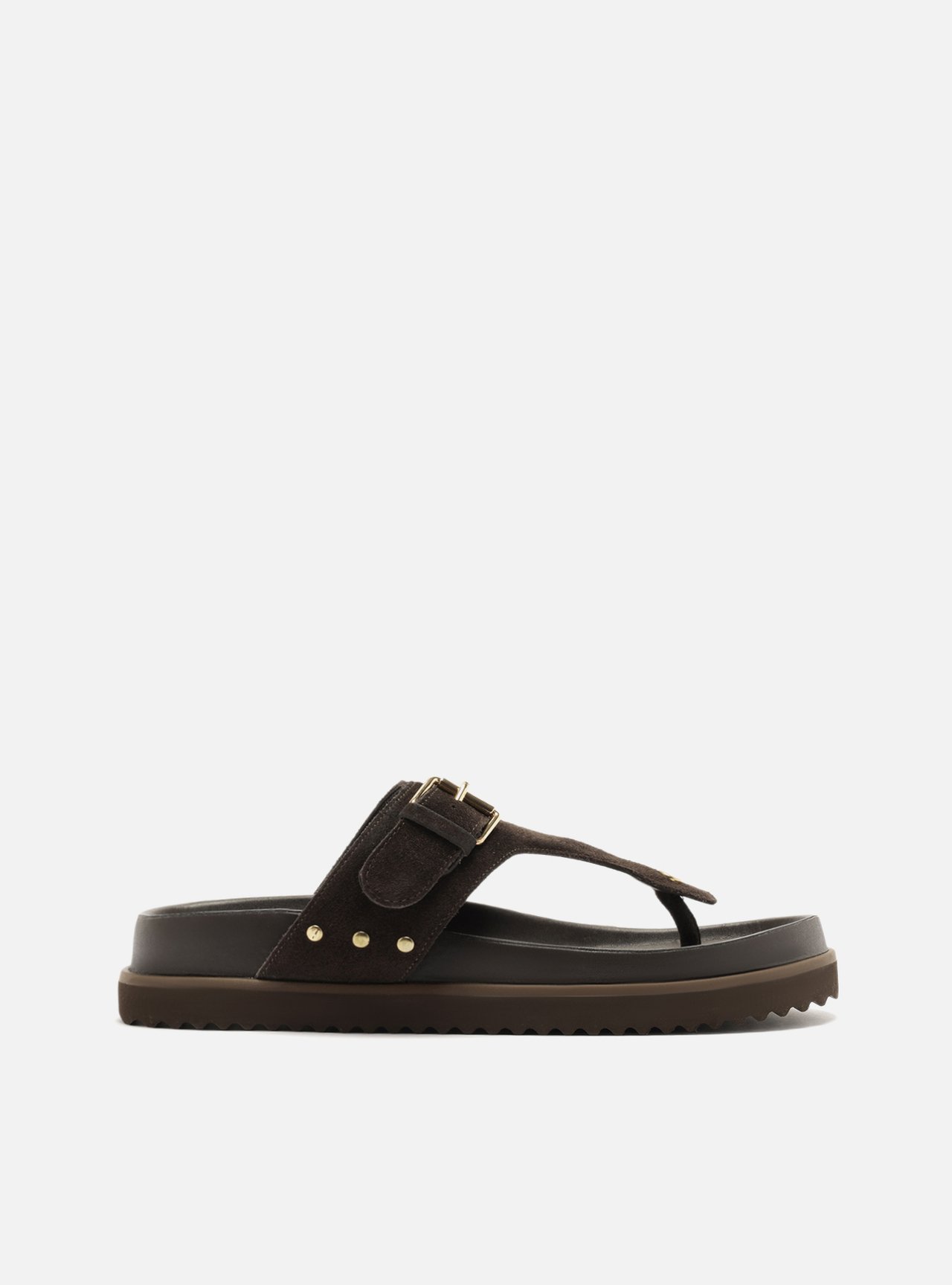 Sandália Papete Marrom Suede Tira Fivela — foto 1