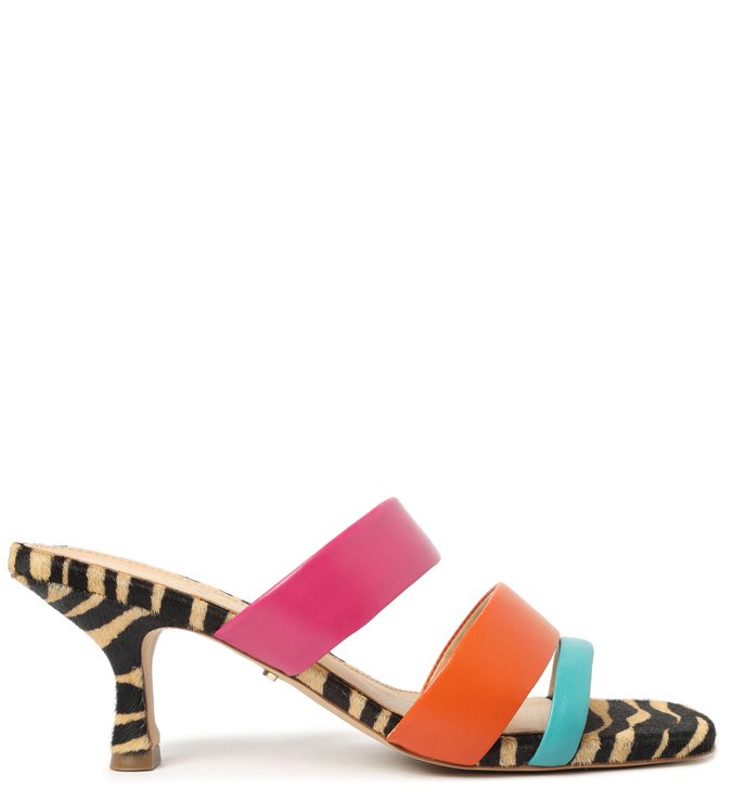 Mule Aberta Animal Print Tiras Coloridas