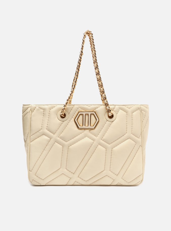 Bolsa Shopping Off-White Couro Pesponto Emma Grande