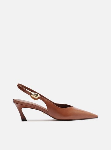 Scarpin Marrom Couro Salto Kitten Metal