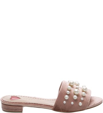 Slide Rose Pérolas Veludo