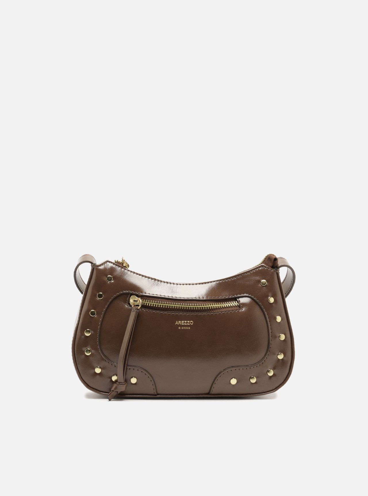 Bolsa Tiracolo Marrom Média Rebites — foto 1