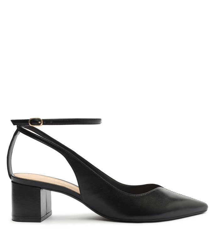 Scarpin Preto Couro Salto Baixo Aberto