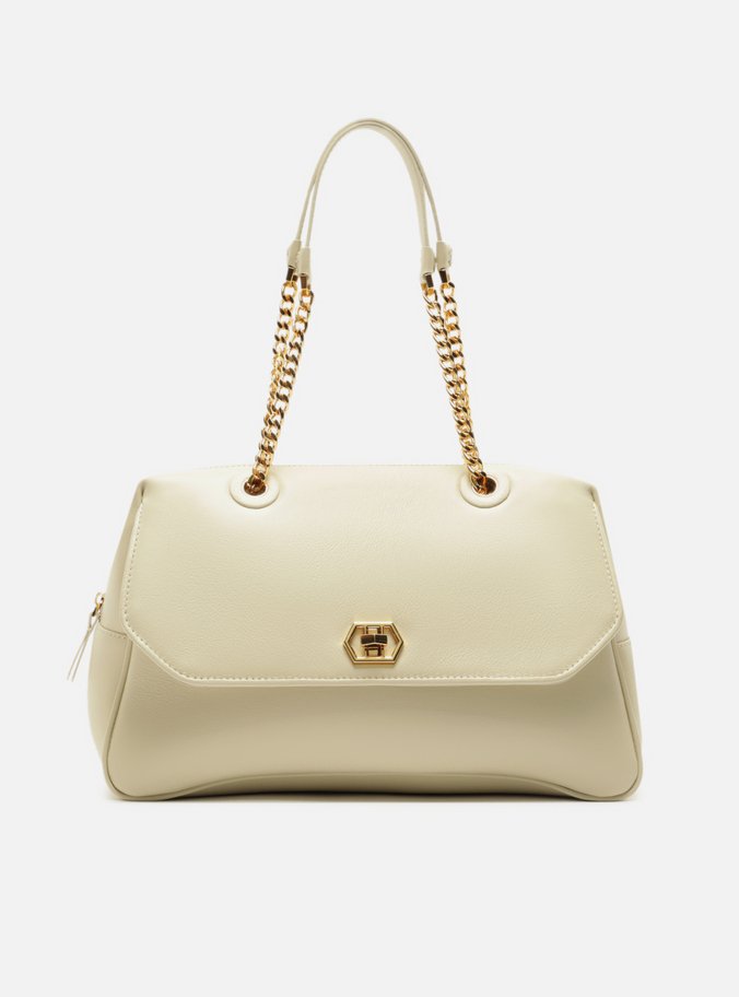 Bolsa Bowling Branca Couro Grande Encaixe Metal