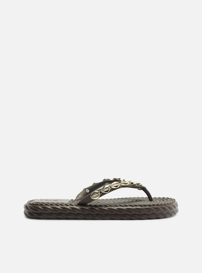 Chinelo de Dedo Marrom Flatform Metais Brizza