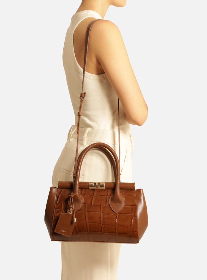 Bolsa Tote Marrom Couro Maxi Croco Média