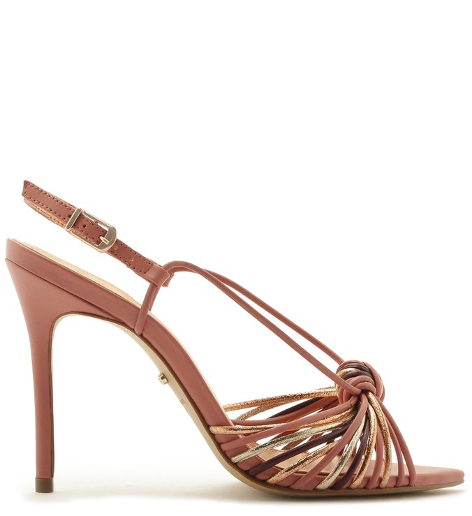 Sandália Salto Alto Nó Slingback Lady Blush e Platino