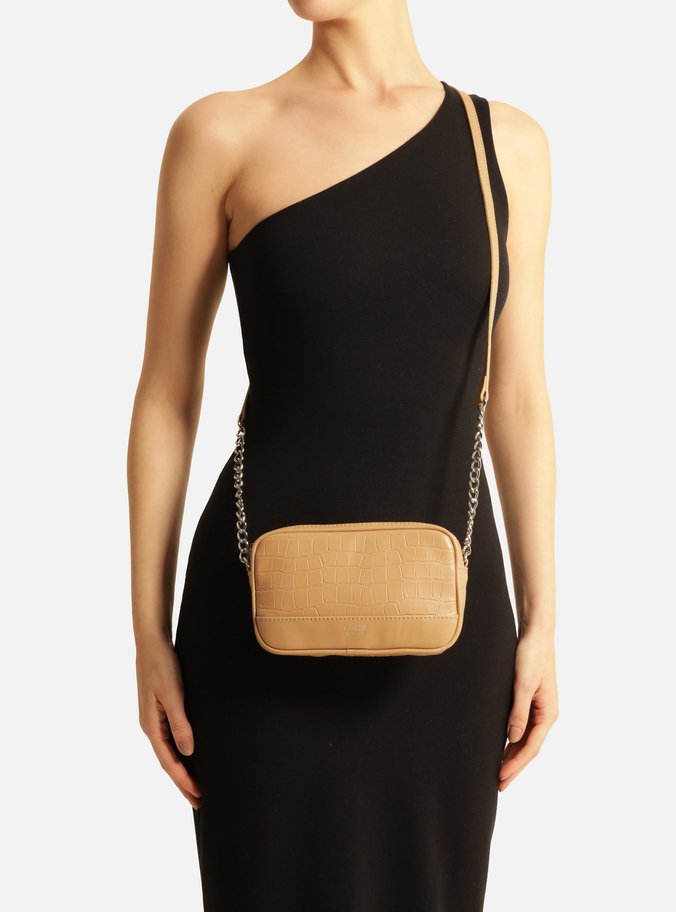 Bolsa Tiracolo Bege Croco Clara Pequena