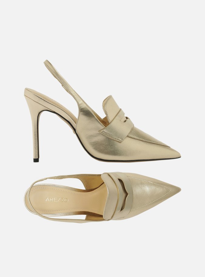 Scarpin Dourado Salto Alto Sling Back