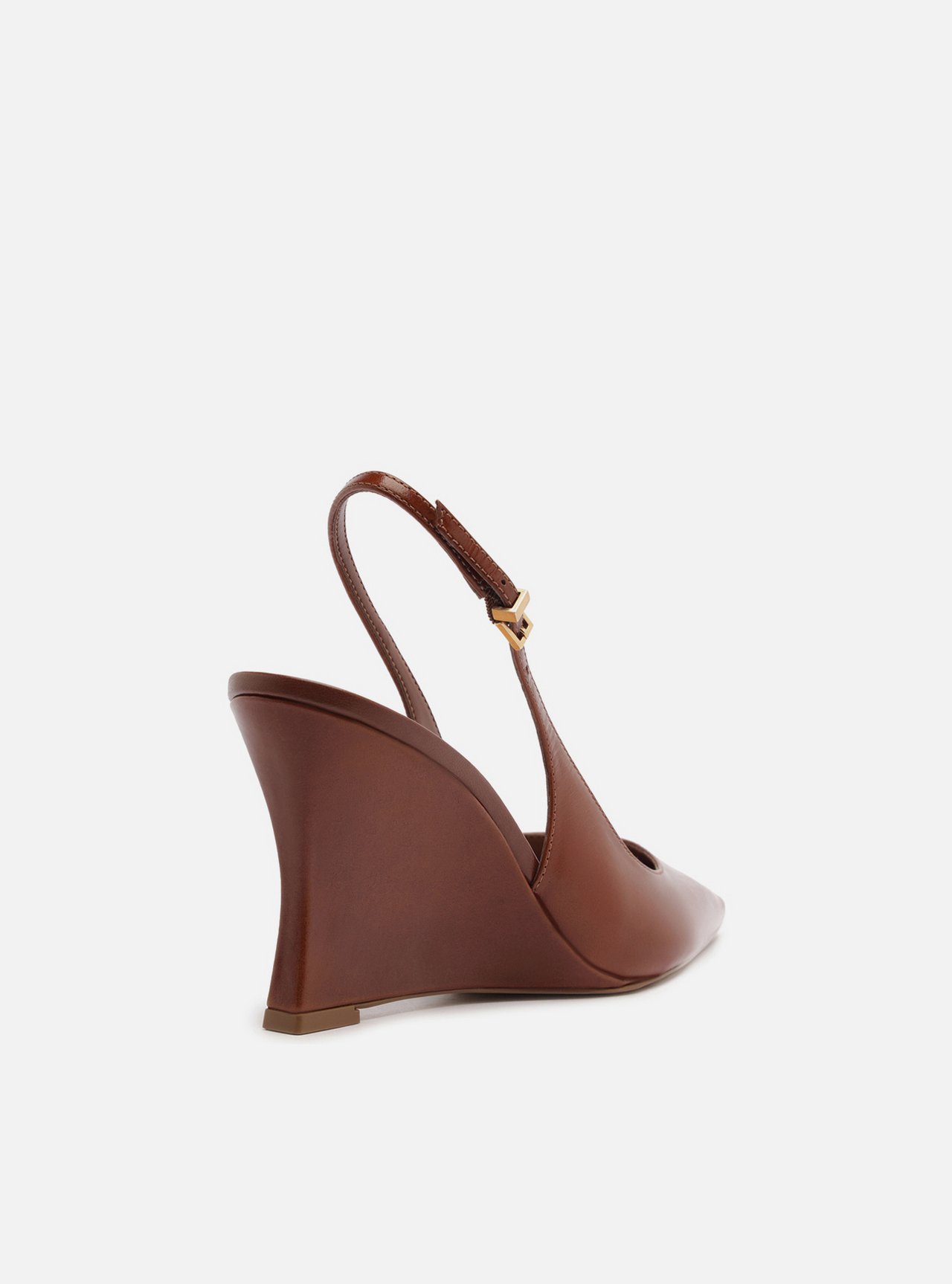 Scarpin Marrom Couro Salto Alto Anabela Slingback — foto 3