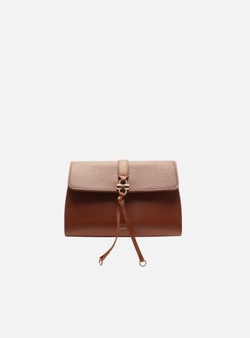 Bolsa Tiracolo Marrom Pequena Metal Tiras Frontais