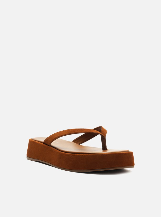 Tamanco Marrom Camurça Flatform Flip Flop TIG