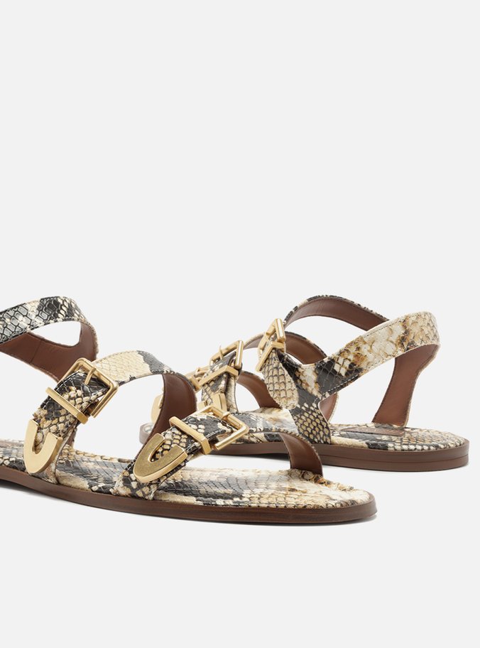 Sandália Rasteira Animal Print Tiras Fivelas