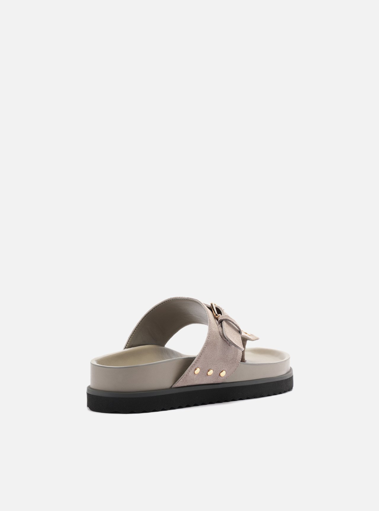 Sandália Papete Cinza Suede Tira Fivela — foto 3