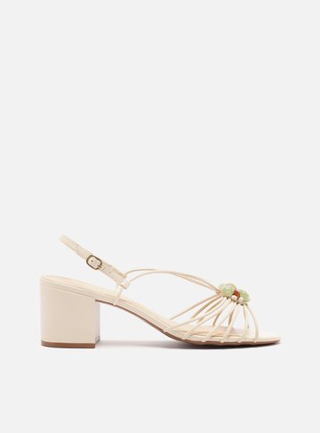 Sandália Off-White Salto Bloco Médio