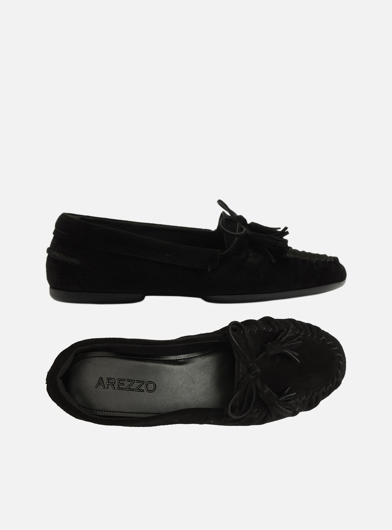 Mocassim Preto Acamurçado Bico Redondo Laço — foto 5