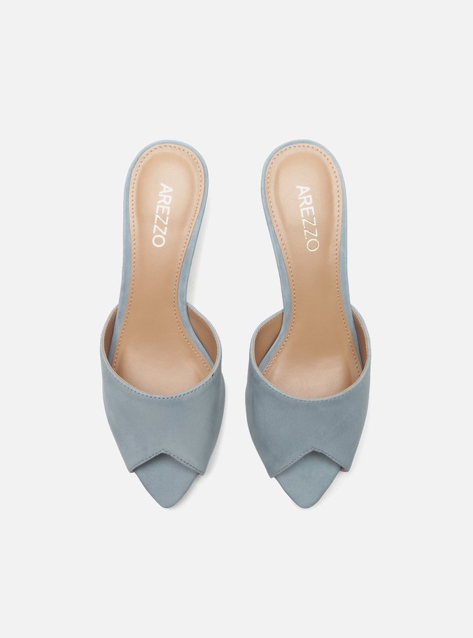 Mule Azul Nobuck Bico Folha