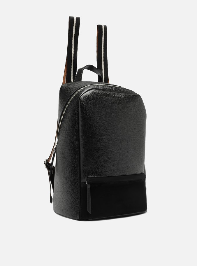 Mochila Preta Grande Bolso Frontal Suede