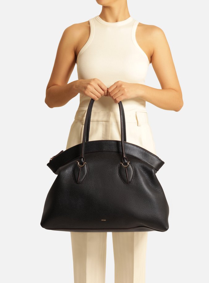 Bolsa Shopping Preta Couro Grande Moderna