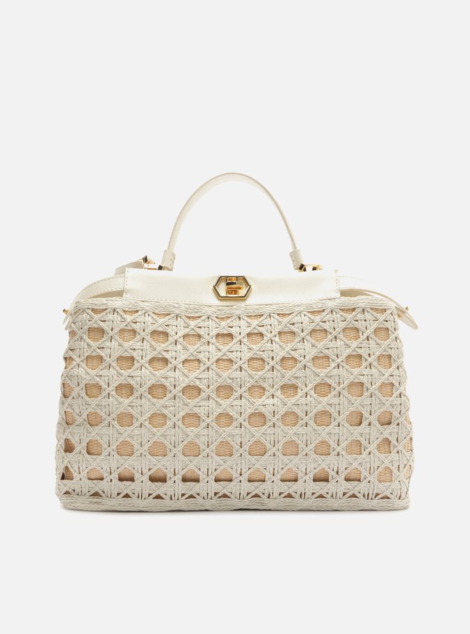 Bolsa Tote Bege Couro Ráfia Grande Palhinha