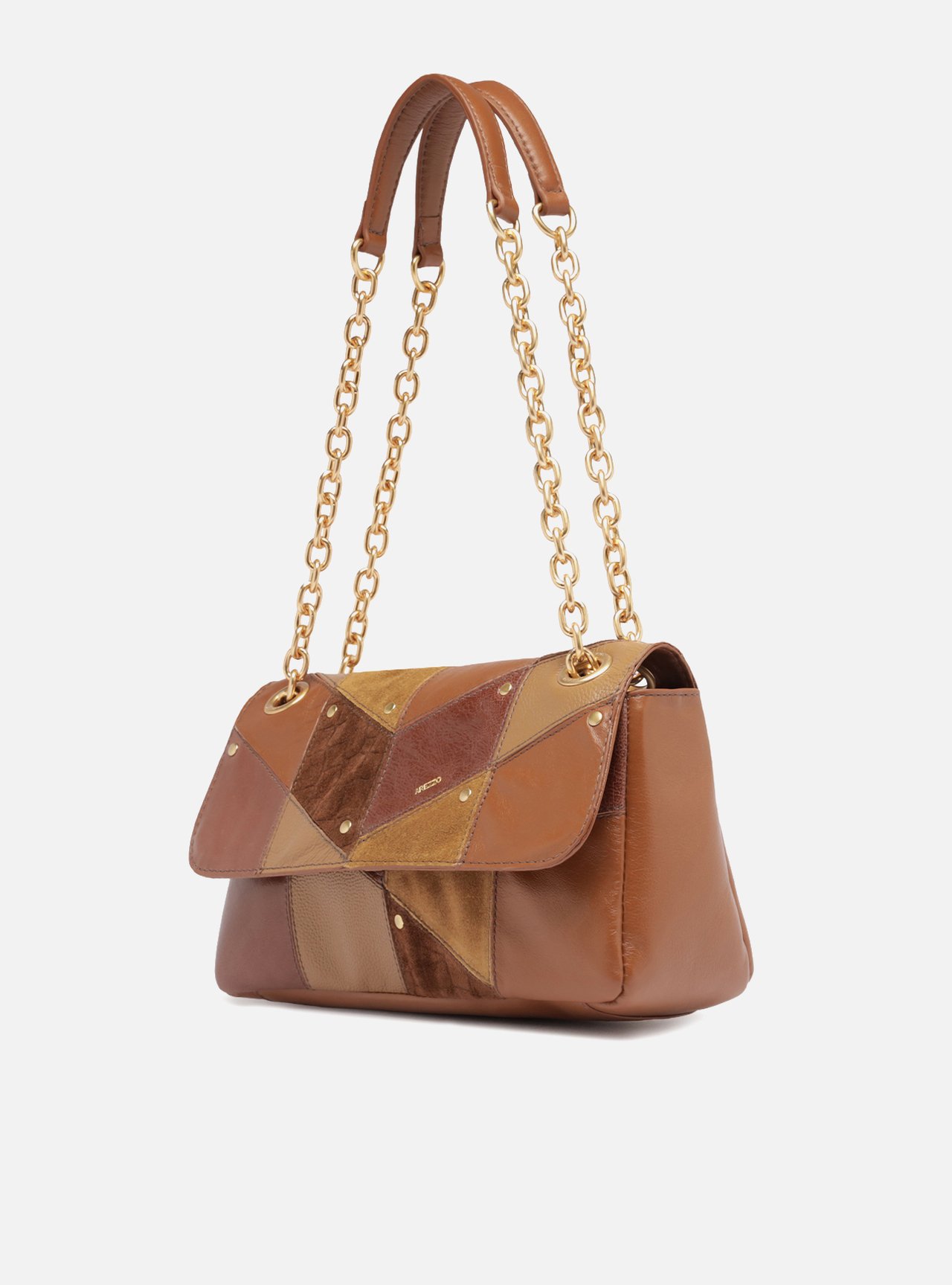 Bolsa Tiracolo Marrom Couro Média Correntes — foto 2