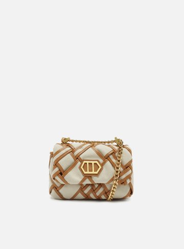 Bolsa Tiracolo Marrom Couro Linho Pequena Tressê