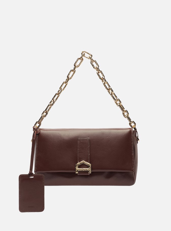 Bolsa Tiracolo Marrom Couro Média Alça Corrente