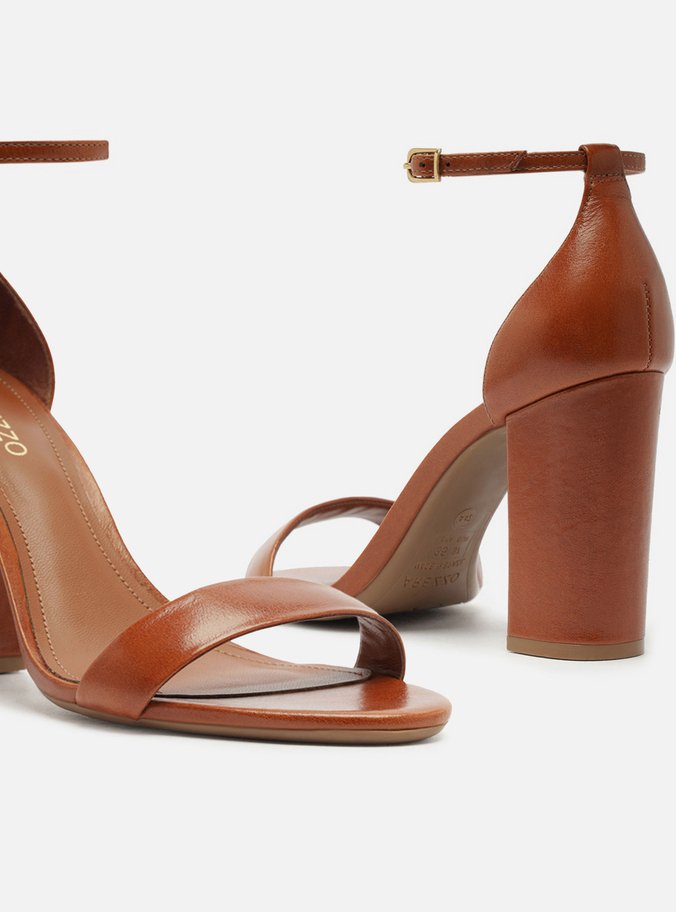 Sandália Marrom Cognac Couro Salto Alto Isabelli